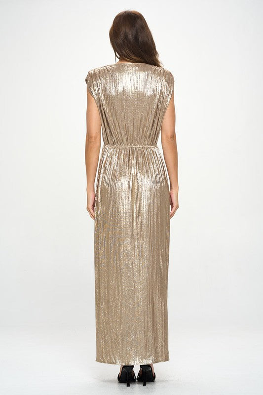 Renee C. Women's Gold Sleeveless Metallic Maxi Cocktail Dress