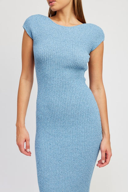 EMORY PARK Cap Sleeves Open-back Knit Bodycon Dress