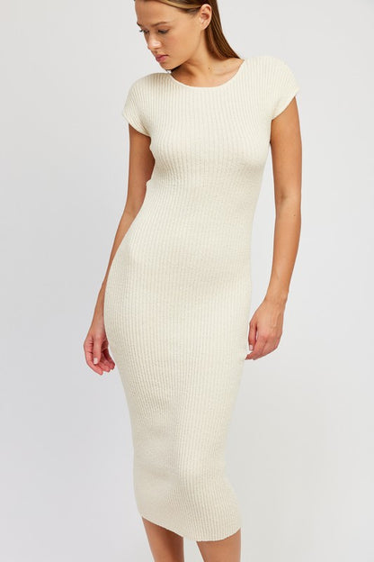 EMORY PARK Cap Sleeves Open-back Knit Bodycon Dress