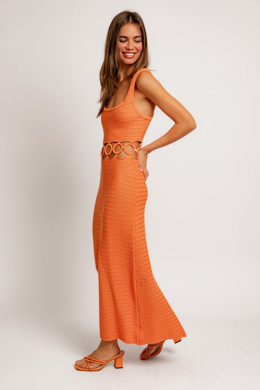 LE LIS Square Neck Sleeveless Boho Crochet Midi Dress