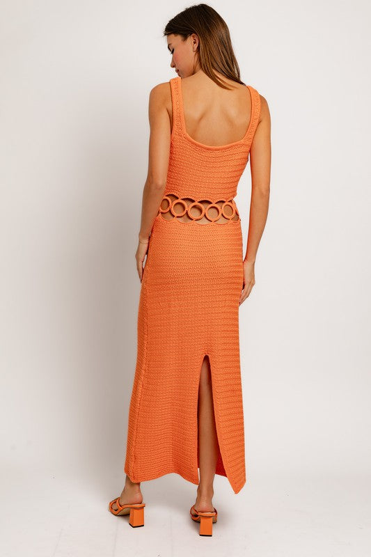 LE LIS Square Neck Sleeveless Boho Crochet Midi Dress