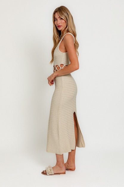 LE LIS Square Neck Sleeveless Boho Crochet Midi Dress