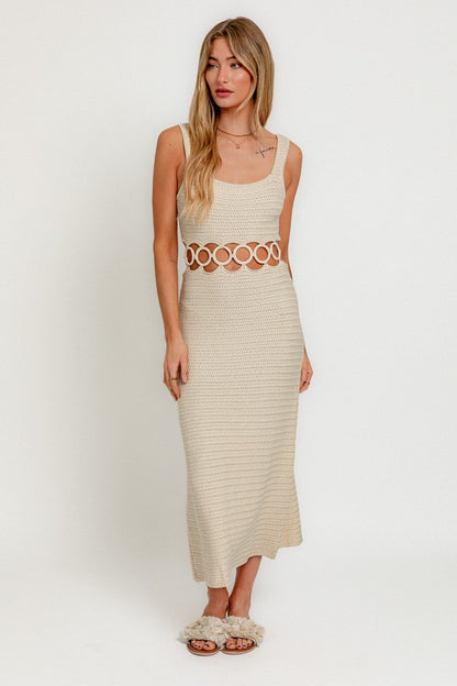 LE LIS Square Neck Sleeveless Boho Crochet Midi Dress