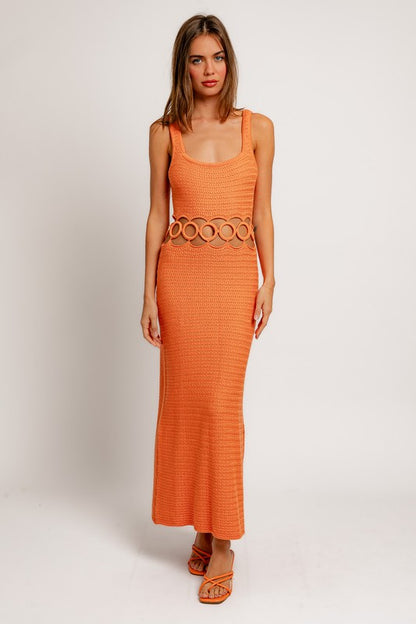 LE LIS Square Neck Sleeveless Boho Crochet Midi Dress