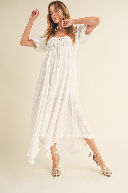 AEMI & Co. White Textured Asymmetrical A-line Dress-Elane Dress