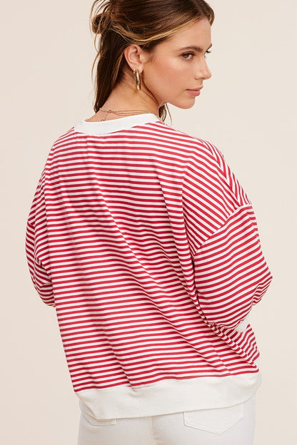 LA MIEL Crew Neck Stripe Short Sleeve Top