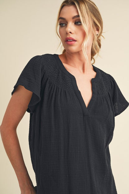 AEMI & Co. Thia Embroidered Short Sleeve Top