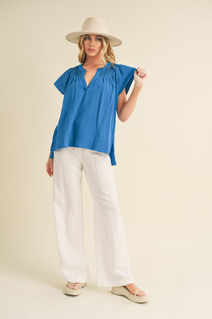 AEMI & Co. Thia Embroidered Short Sleeve Top