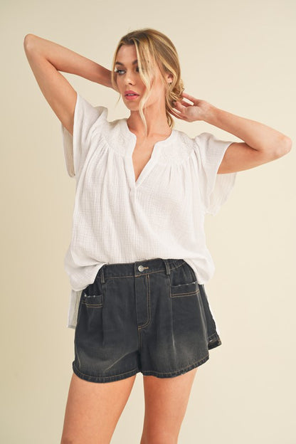 AEMI & Co. Thia Embroidered Short Sleeve Top