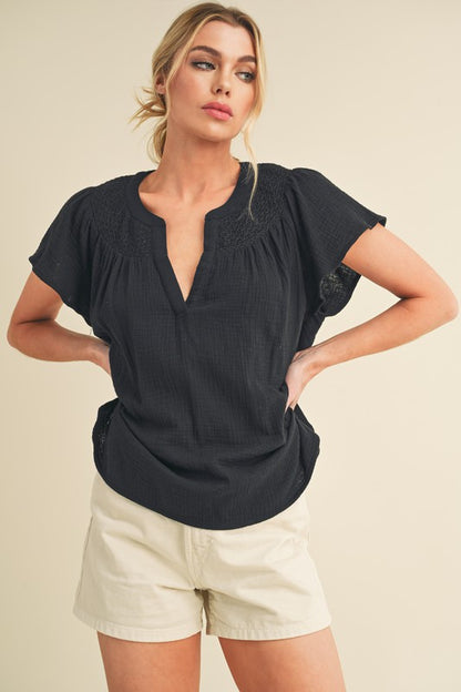 AEMI & Co. Thia Embroidered Short Sleeve Top