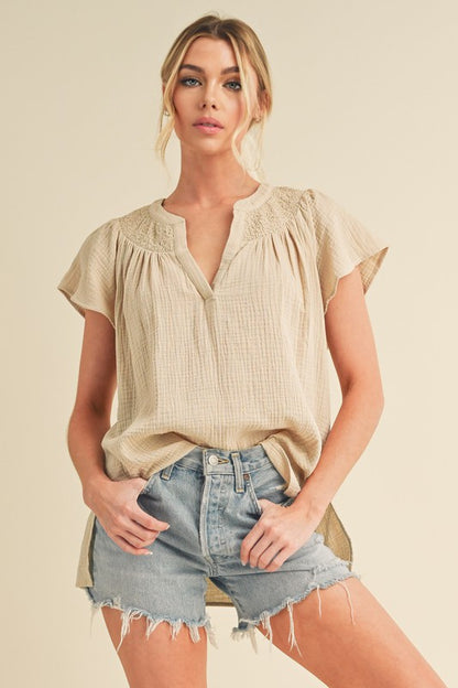 AEMI & Co. Thia Embroidered Short Sleeve Top