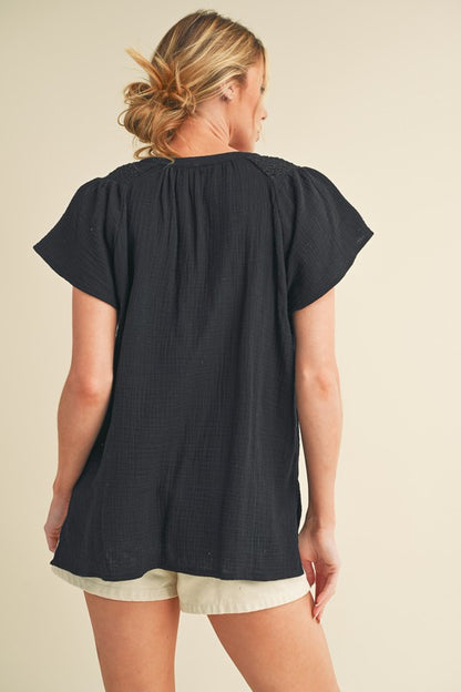 AEMI & Co. Thia Embroidered Short Sleeve Top