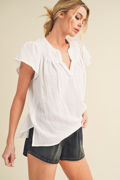 AEMI & Co. Thia Embroidered Short Sleeve Top