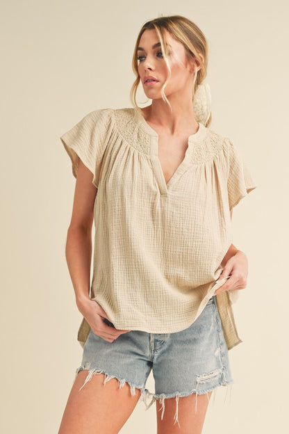 AEMI & Co. Thia Embroidered Short Sleeve Top