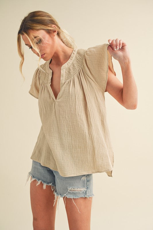 AEMI & Co. Thia Embroidered Short Sleeve Top