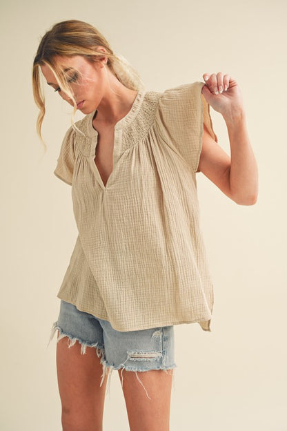 AEMI & Co. Thia Embroidered Short Sleeve Top