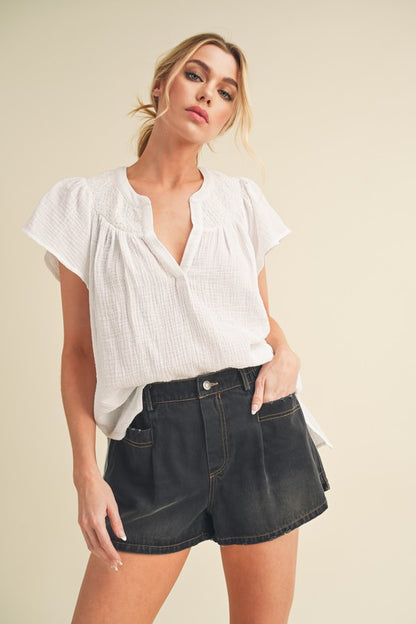 AEMI & Co. Thia Embroidered Short Sleeve Top