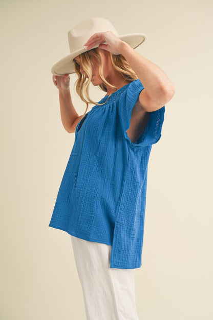 AEMI & Co. Thia Embroidered Short Sleeve Top