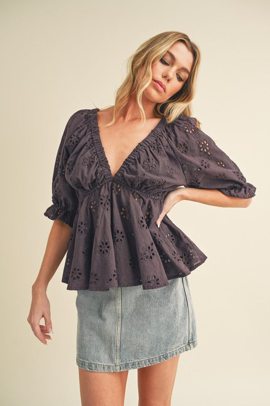 AEMI & Co. Hazle Eyelet Embroidered Top