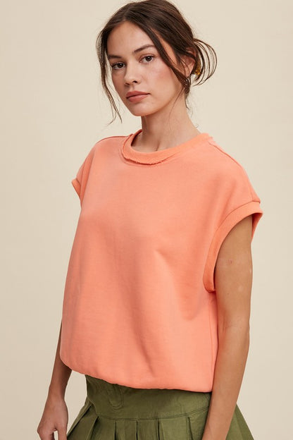 LISTICLE Short Sleeve Boxy Crew Neck Sweat Vest Top