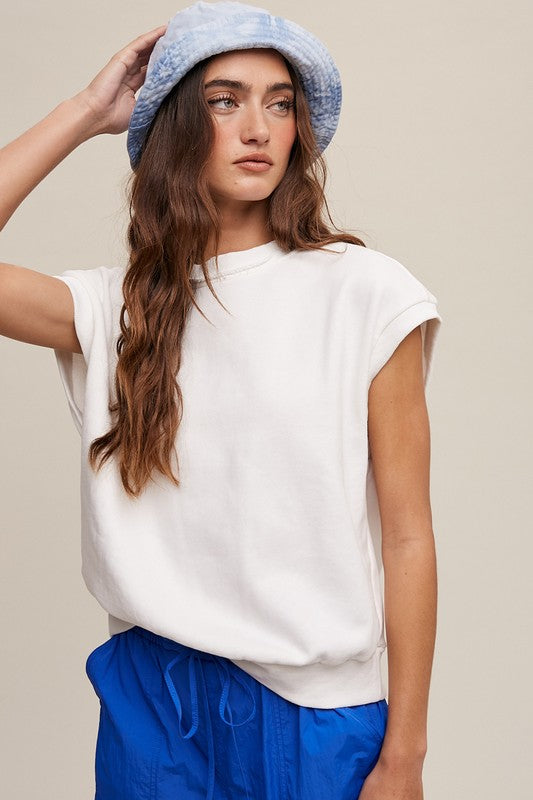 LISTICLE Short Sleeve Boxy Crew Neck Sweat Vest Top