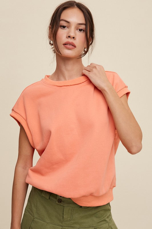 LISTICLE Short Sleeve Boxy Crew Neck Sweat Vest Top