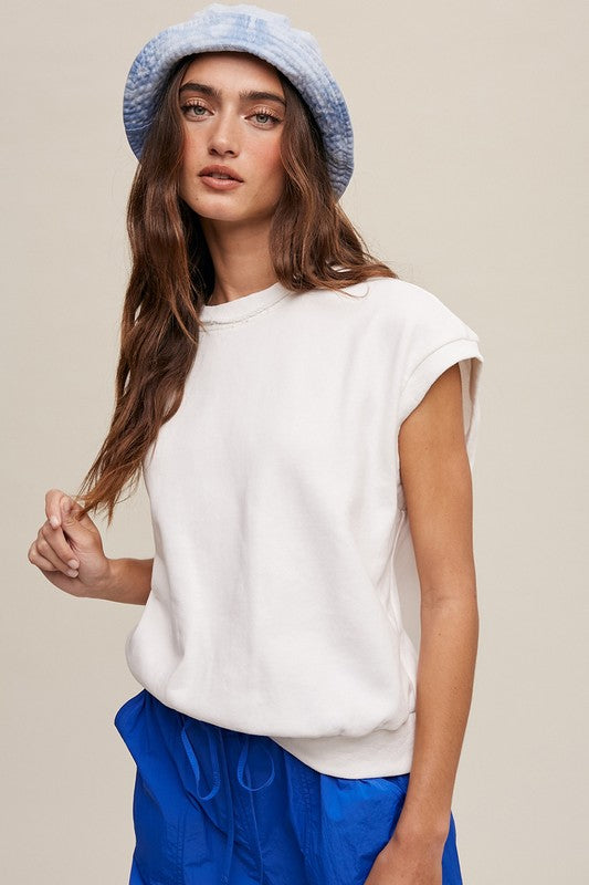 LISTICLE Short Sleeve Boxy Crew Neck Sweat Vest Top