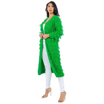 CLAUDE Green Tassel Cardigan Sweater