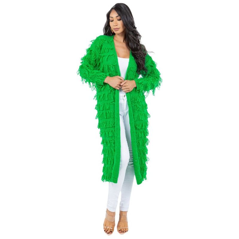 CLAUDE Green Tassel Cardigan Sweater