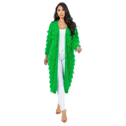 CLAUDE Green Tassel Cardigan Sweater