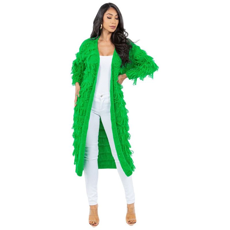 CLAUDE Green Tassel Cardigan Sweater