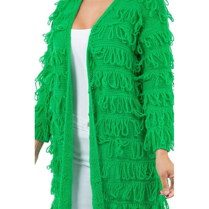 CLAUDE Green Tassel Cardigan Sweater