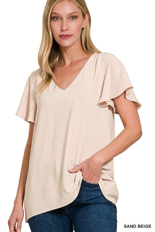 ZENANA Woven Airflow Flutter Sleeve Top