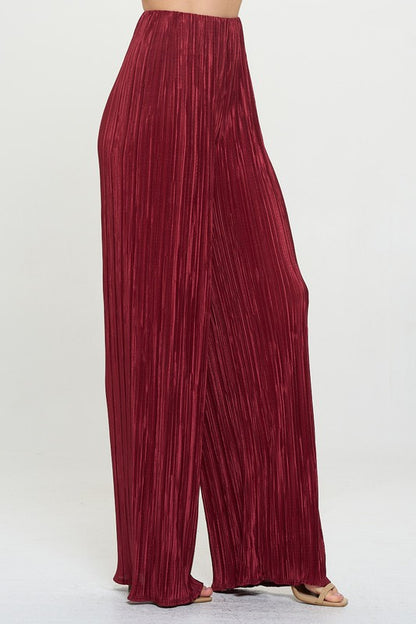 RENEE C. Red Vibrant Plisse Lined Straight Pants