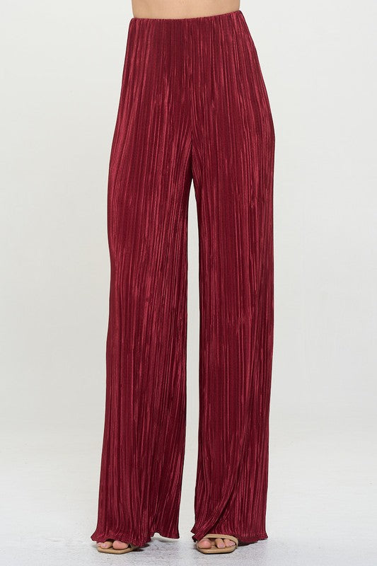 RENEE C. Red Vibrant Plisse Lined Straight Pants