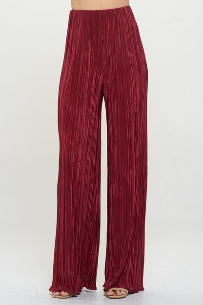 RENEE C. Red Vibrant Plisse Lined Straight Pants