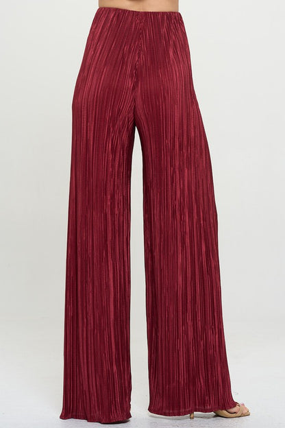 RENEE C. Red Vibrant Plisse Lined Straight Pants