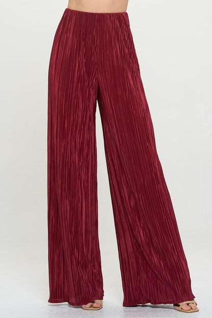 RENEE C. Red Vibrant Plisse Lined Straight Pants