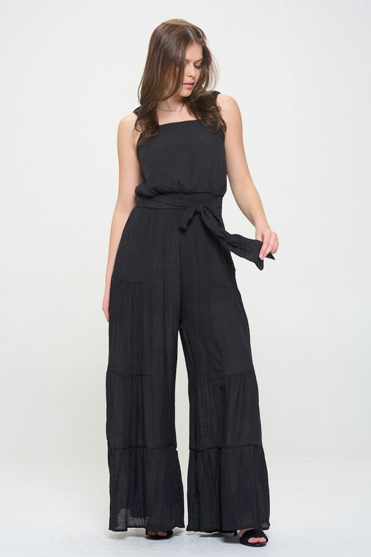 JADE by JANE Elastic Strap Tiered Plus-size Jumpsuit