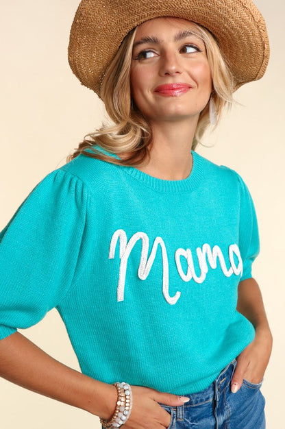 HAPTICS Plus-size "Mama" Pop-up Letter Knitted Sweater Top