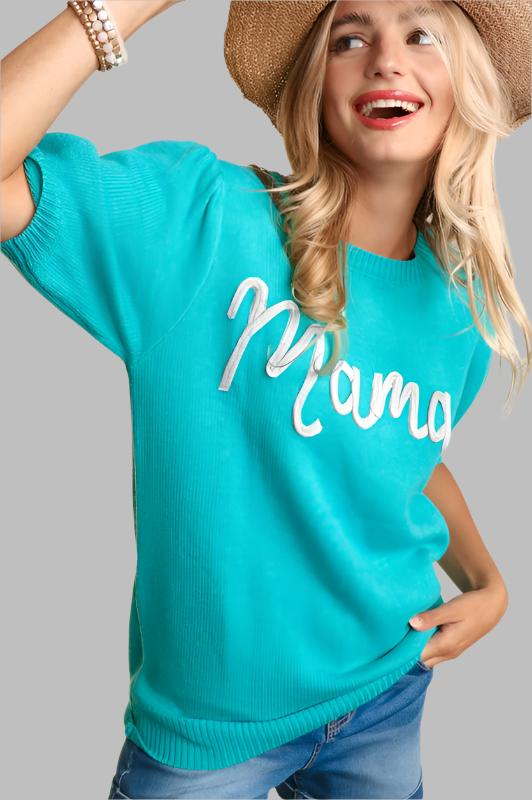 HAPTICS Plus-size "Mama" Pop-up Letter Knitted Sweater Top