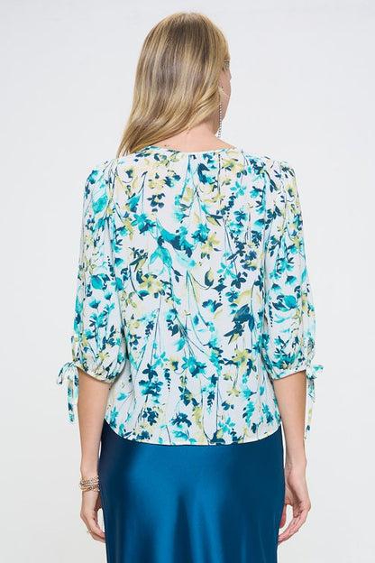 RENEE C. Women's Sophisticated Flower Print V neck Blouse