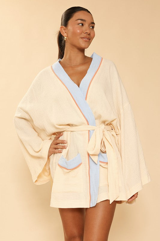 MISS SPARKLING Belted Sunburst Print Kimono