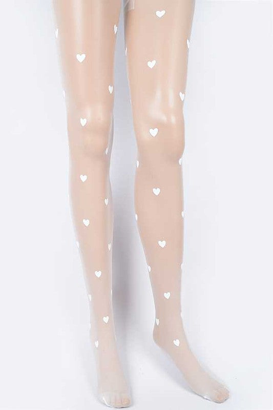 LA PLAZA Small Heart Print Fashion Sheer Stocking