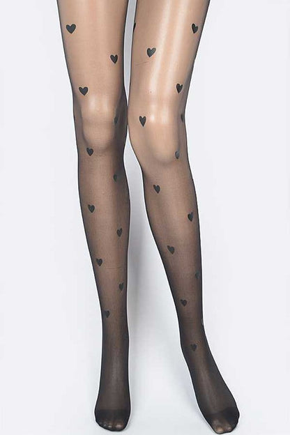 LA PLAZA Small Heart Print Fashion Sheer Stocking