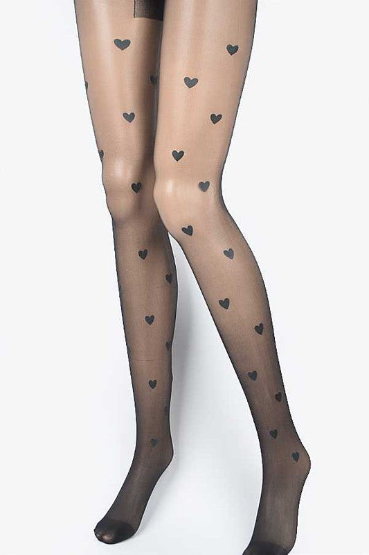 LA PLAZA Small Heart Print Fashion Sheer Stocking