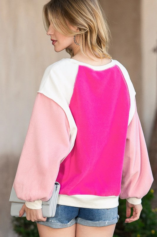 EG FASHION Barbie pink Casual Seam out Pullover Sweatshirt