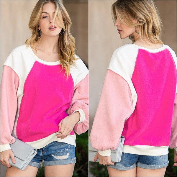 EG FASHION Barbie pink Casual Seam out Pullover Sweatshirt