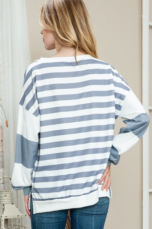 EG FASHION Striped Casual Drop Shoulder Pullover Sweatshirt