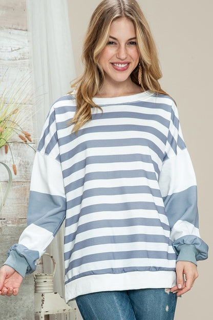 EG FASHION Striped Casual Drop Shoulder Pullover Sweatshirt